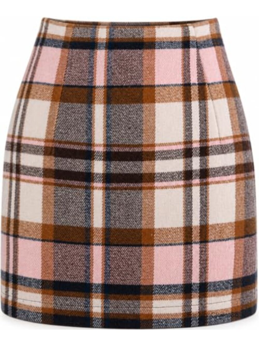 Women's High Waist Plaid Woolen Pencil Mini Skirt with Built-in Shorts